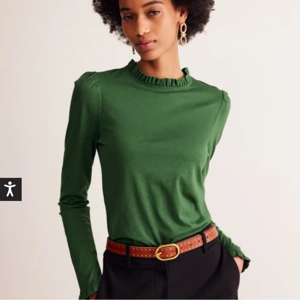 Boden Green Ruffled Long Sleeve Blouse